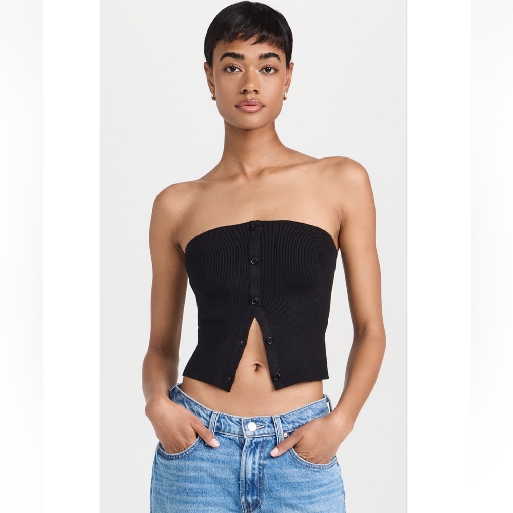 Line & Dot Black Sonja Rib Knit Strapless Tube Top Button Down XS Extra Small